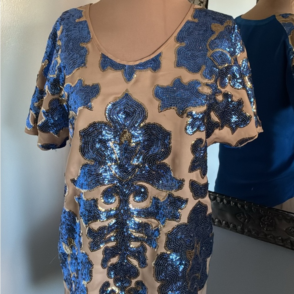 Neiman Marcus Tracy Reese Blue and Gold Sequin Blouse